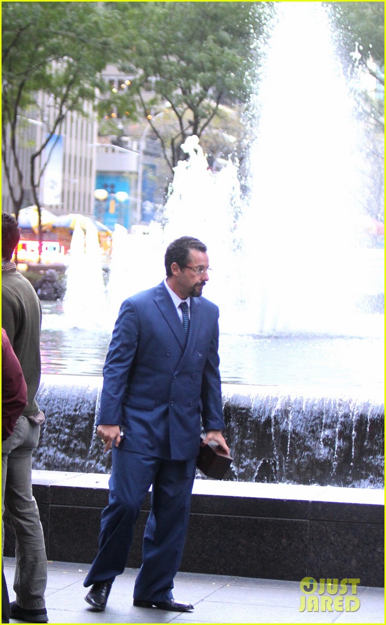 Adam Sandler Jumps Into a Fountain on a Cold Day While Filming 'Uncut