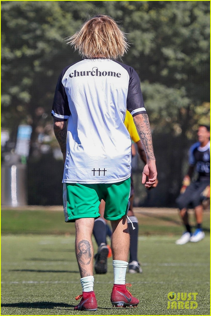 justin bieber goes shirtless playing soccer with friends 664167792