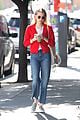 emma roberts rocks a red cardigan for her smoothie run01