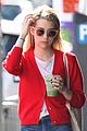 emma roberts rocks a red cardigan for her smoothie run02