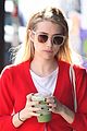 emma roberts rocks a red cardigan for her smoothie run04