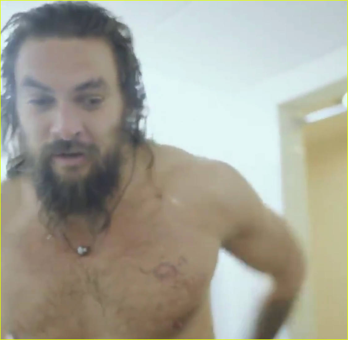 jason momoa goes shirtless while promoting snl from the shower 034193332