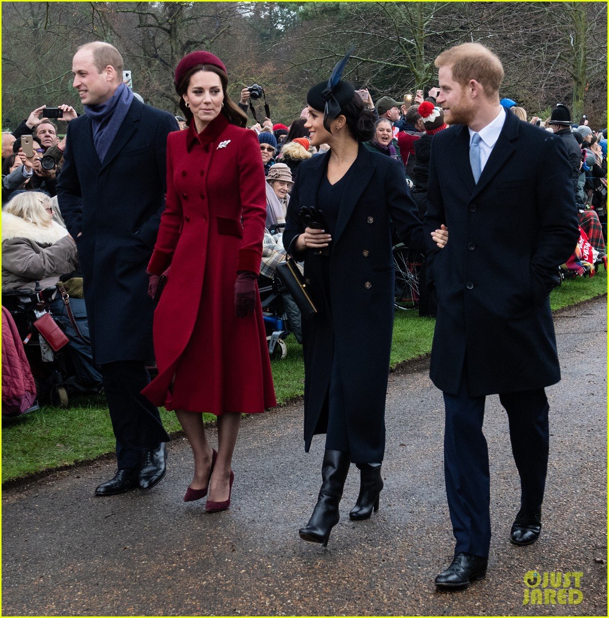 Meghan Markle & Prince Harry Walk to Christmas Service with William