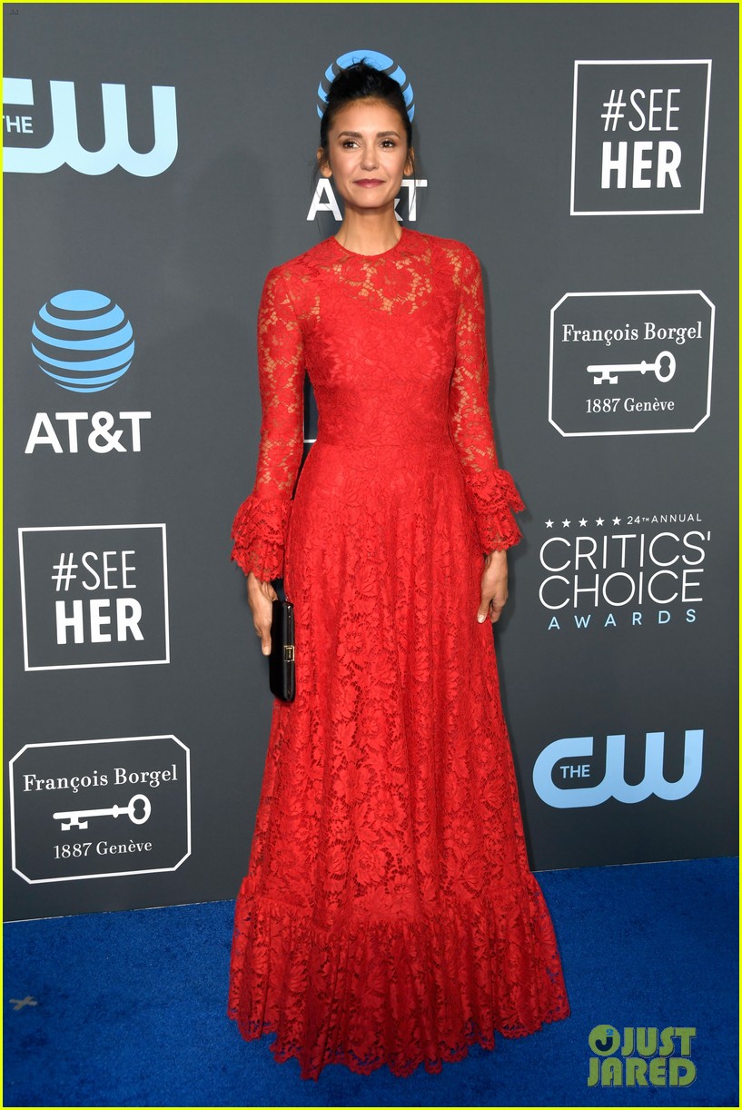 Nina Dobrev Stuns in Red Lace Dress at Critics' Choice Awards 2019