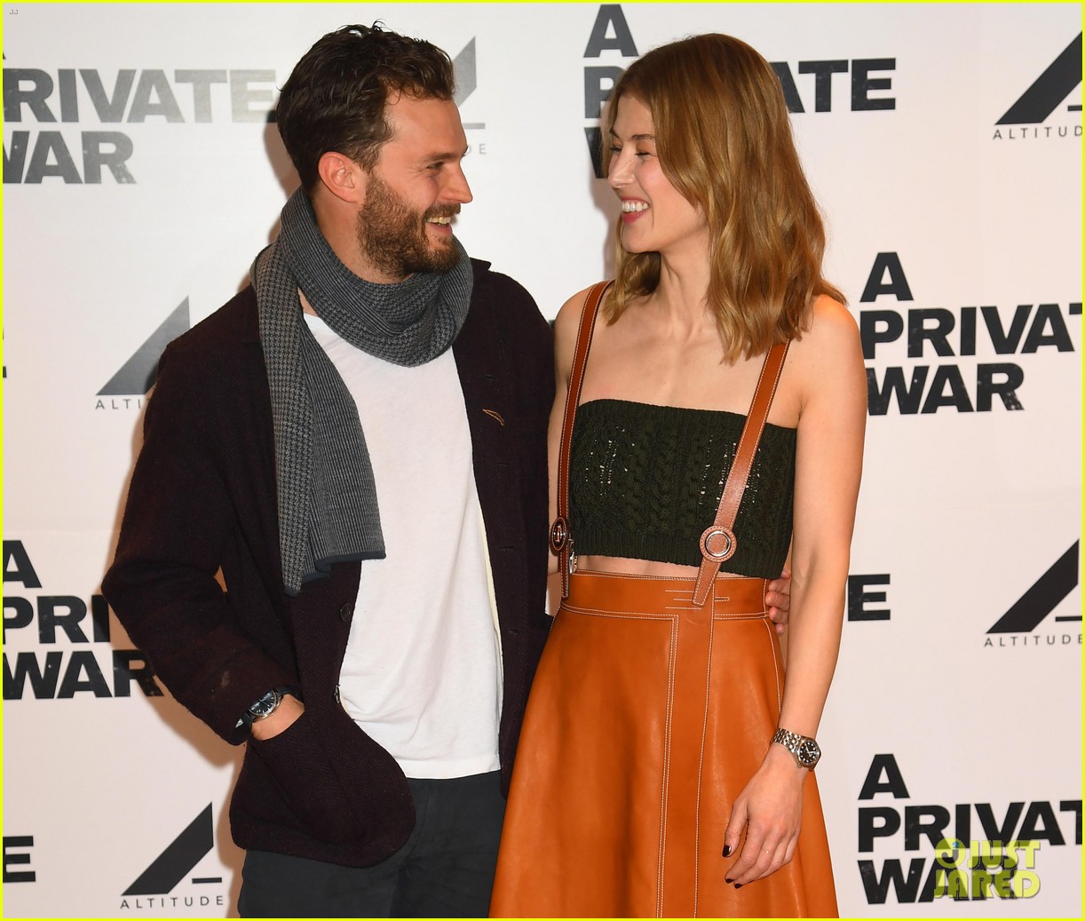 Jamie Dornan & Rosamund Pike Reunite to Promote 'A Private War': Photo
