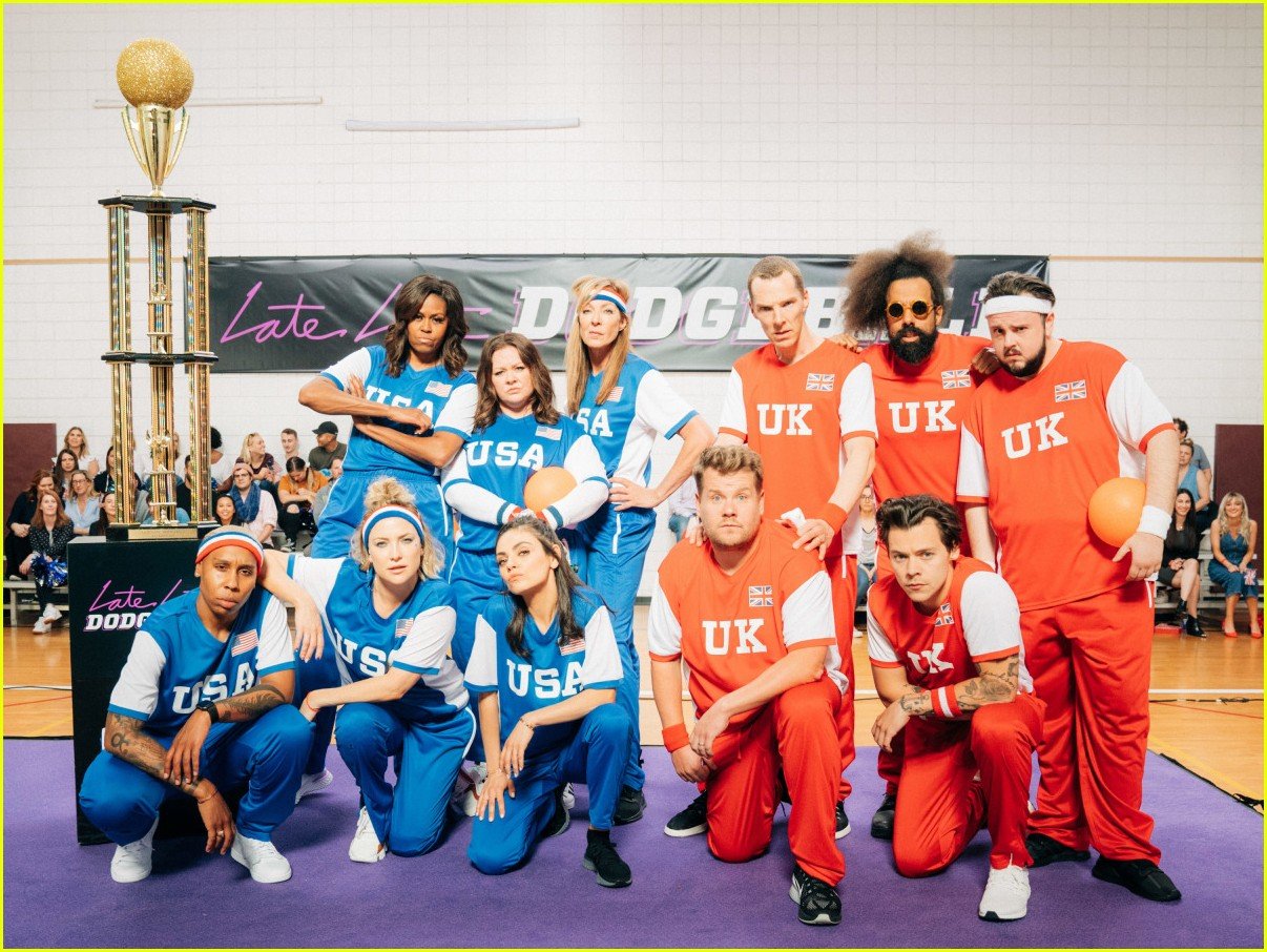 Michelle Obama & James Corden Face Off in a CelebrityFilled Dodgeball Match Watch Now! Photo