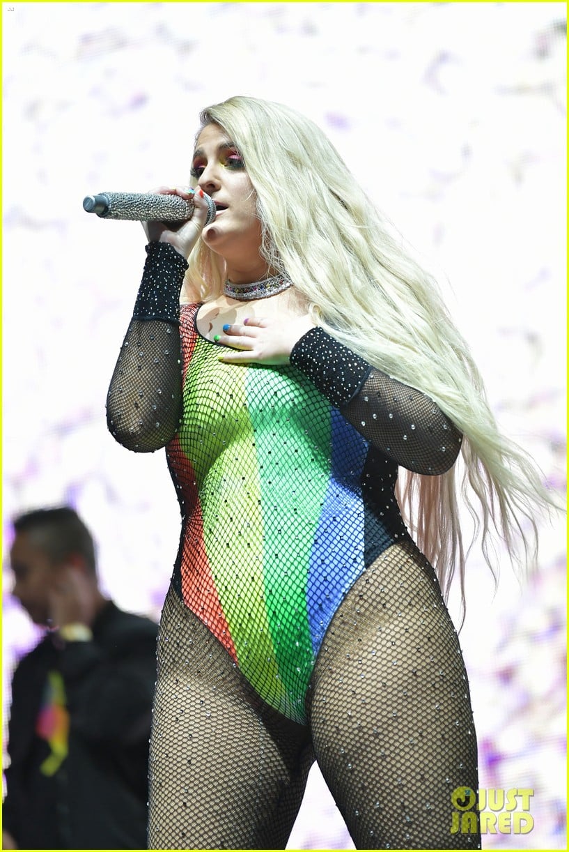 Meghan Trainor wears a revealing and prideful outfit while performing at th...