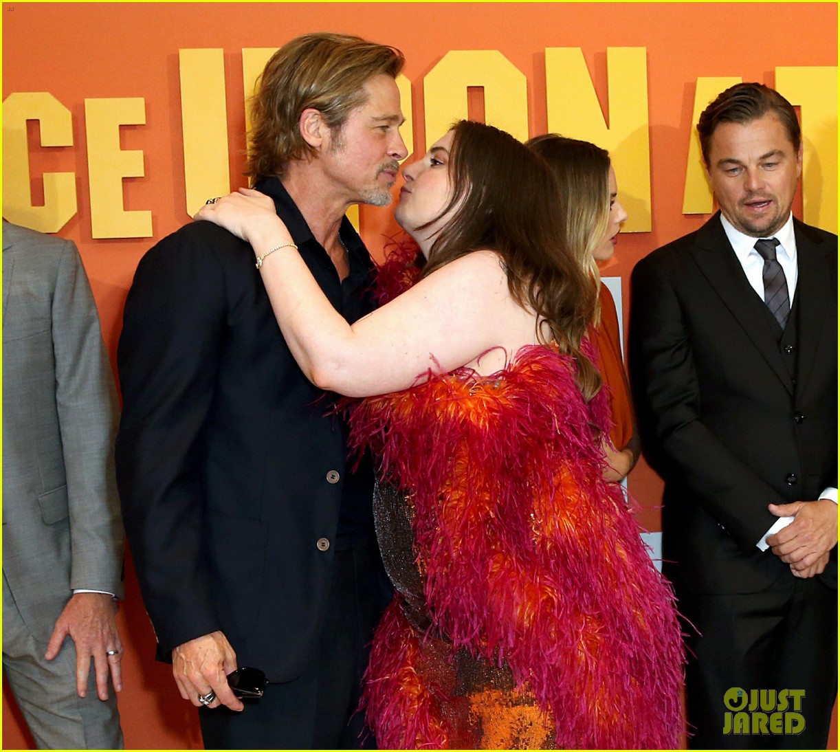 Lena Dunham Kisses Brad Pitt on 'Once Upon a Time in Hollywood' Red