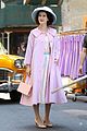rachel brosnahan goes pretty in pink while filming mrs maisel 03