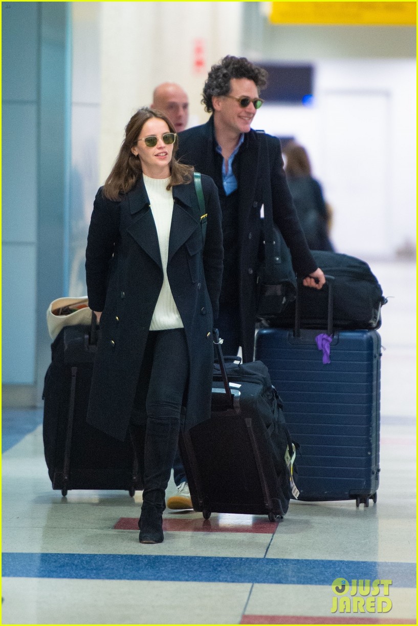 Photo: felicity jones husband charles guard rare public outing jfk 01
