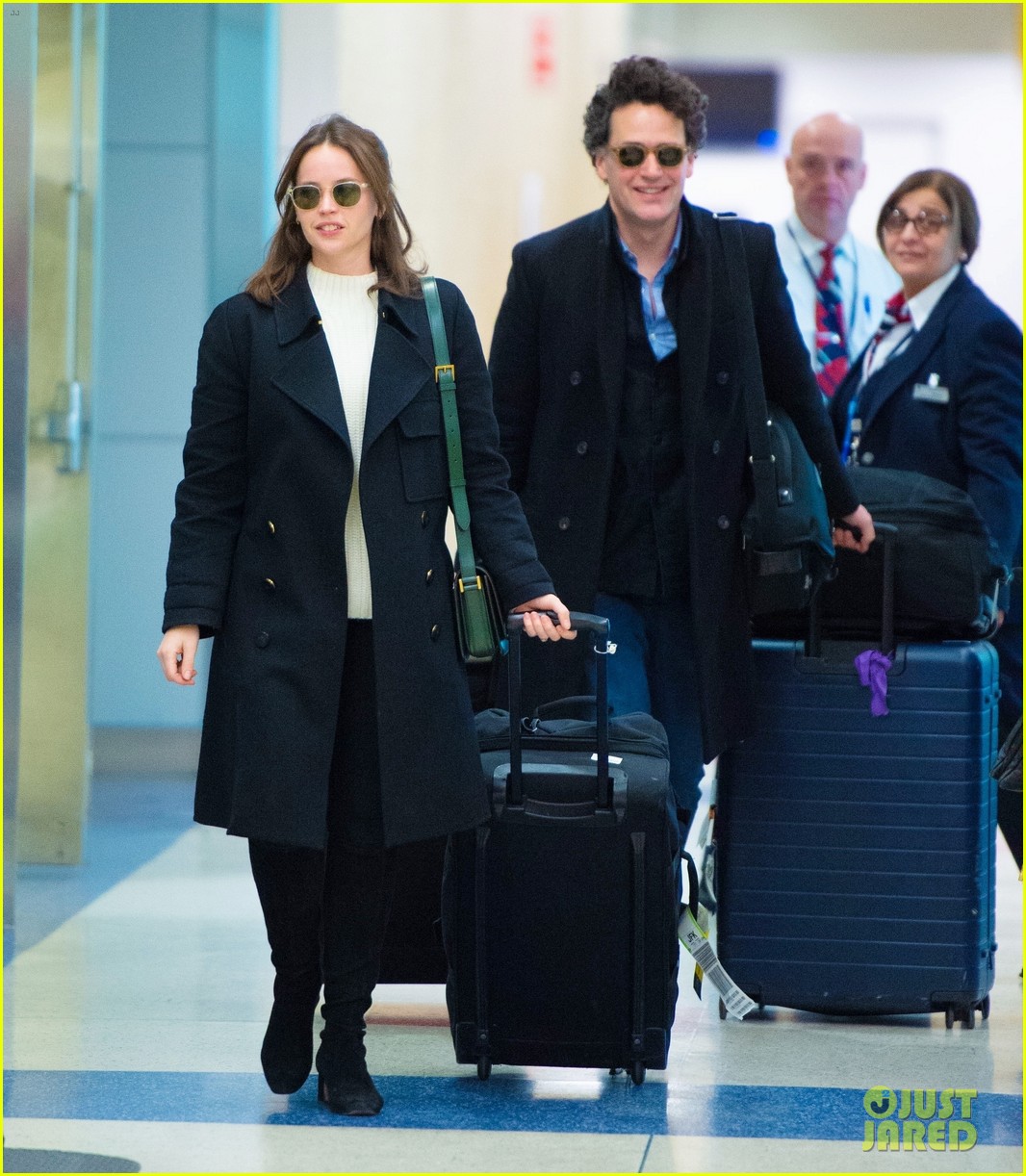 Photo: felicity jones husband charles guard rare public outing jfk 03