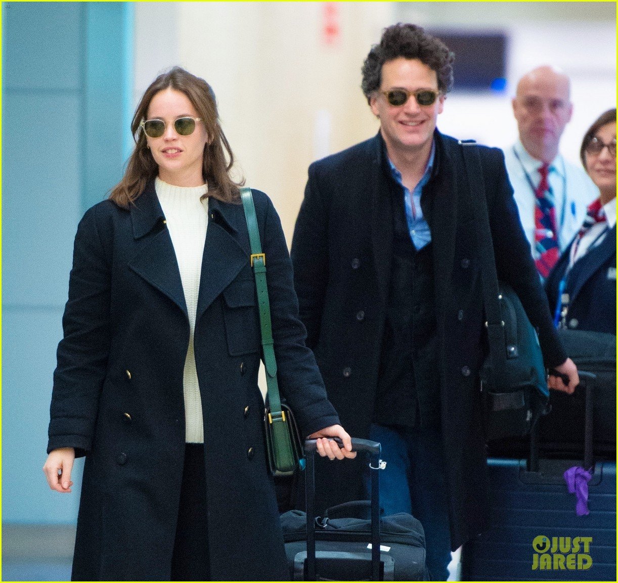 Photo: felicity jones husband charles guard rare public outing jfk 06