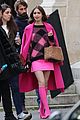 lily collins full pink look paris filming 01