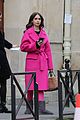 lily collins full pink look paris filming 02