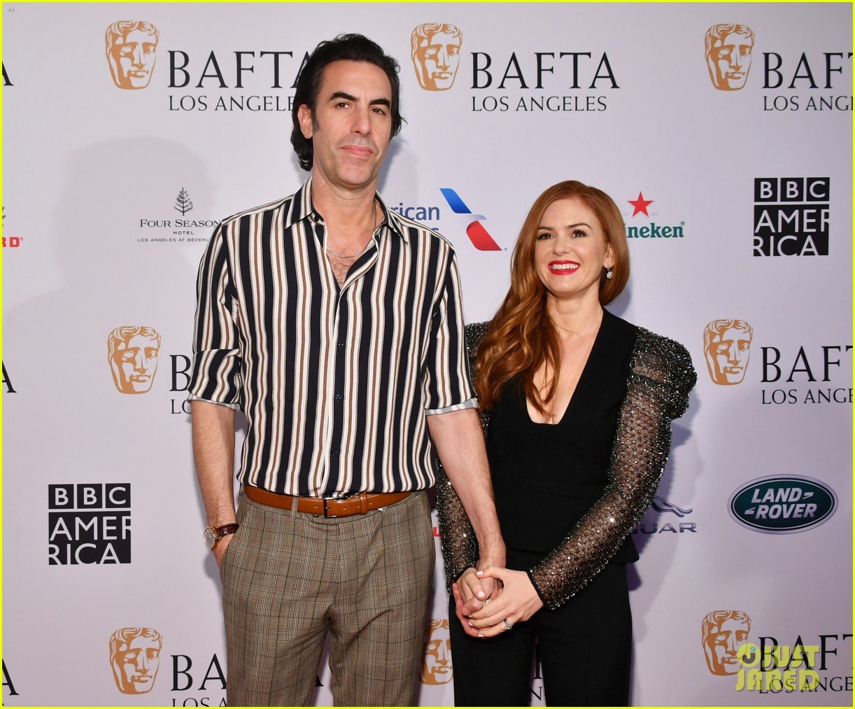 Photo: isla fisher sacha baron cohen hold hands bafta tea party 02