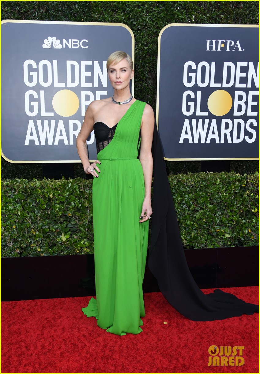 Charlize Theron Shows Off Some Shoulder in Green Gown at Golden Globes