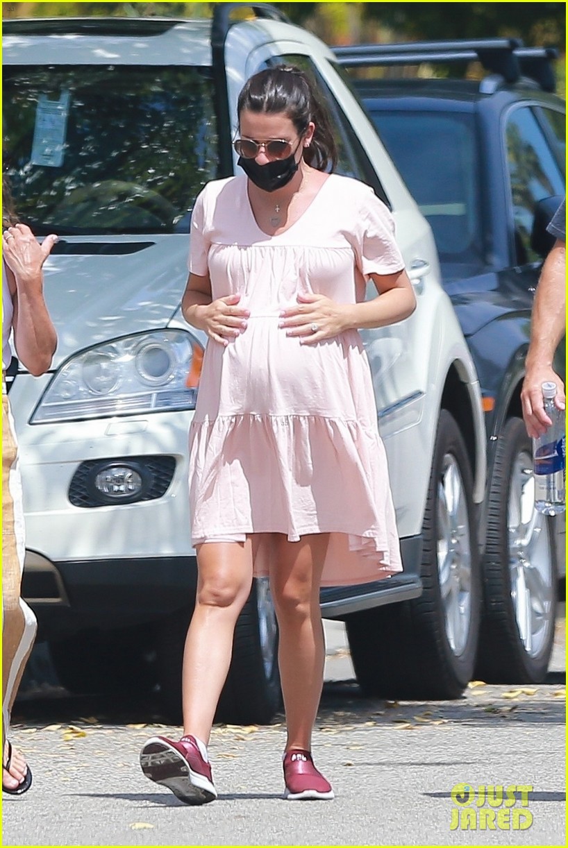 Pregnant Lea Michele Cradles Her Baby Bump During a Walk with Her Mom