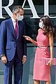queen letizia pink dress third time wearing heraldado anniversary king felipe 29