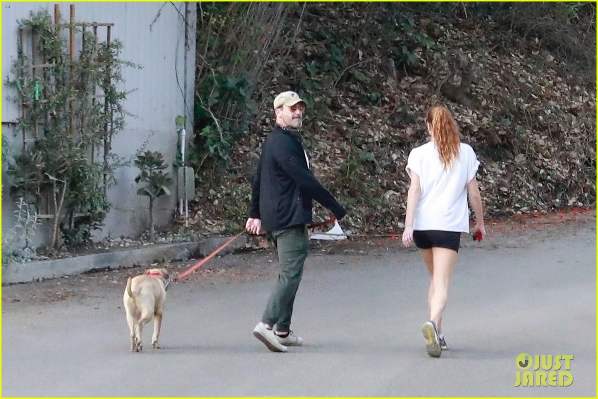 Jon Hamm & Girlfriend Anna Osceola Take His Dog for a Walk in Los Feliz