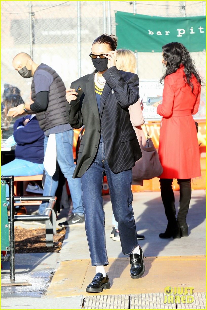 Bella Hadid Sports a Cool Look for Lunch with Friends in NYC: Photo