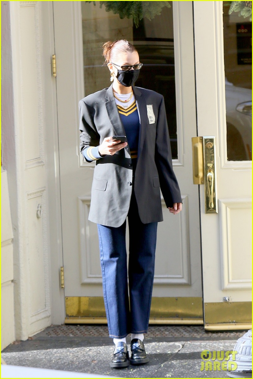 Bella Hadid Sports a Cool Look for Lunch with Friends in NYC: Photo