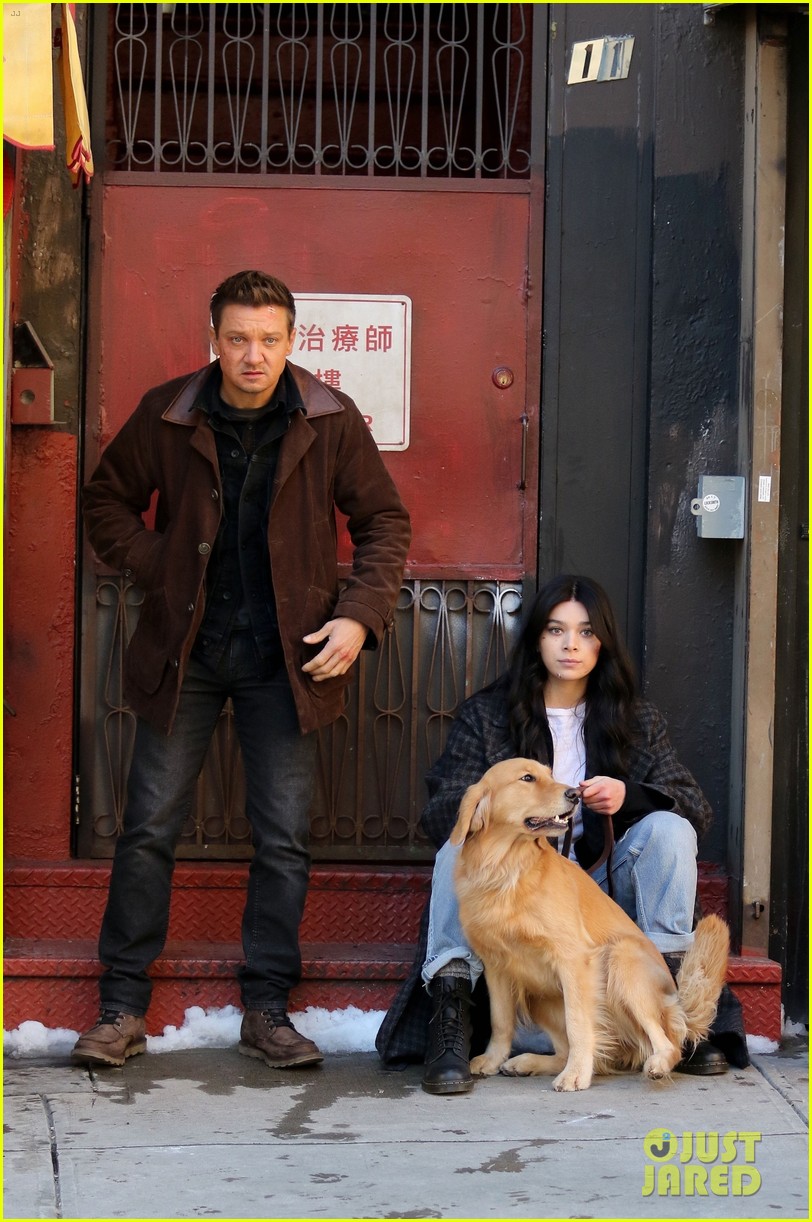 Jeremy Renner & Hailee Steinfeld Take a Break with Lucky the Pizza Dog