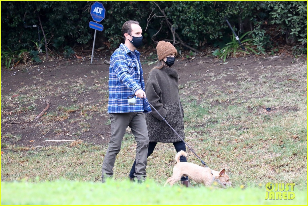lily collins charlie mcdowell mask up walking dog 014519609