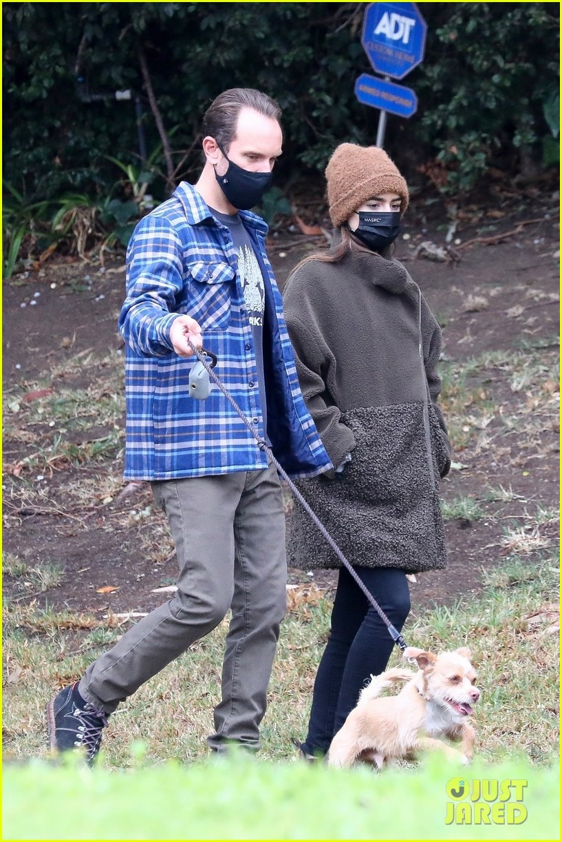 lily collins charlie mcdowell mask up walking dog 054519613