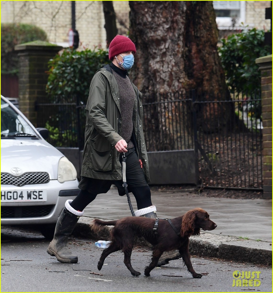 Tom Hiddleston Doubles Up with Masks While Taking His Dog for a Walk