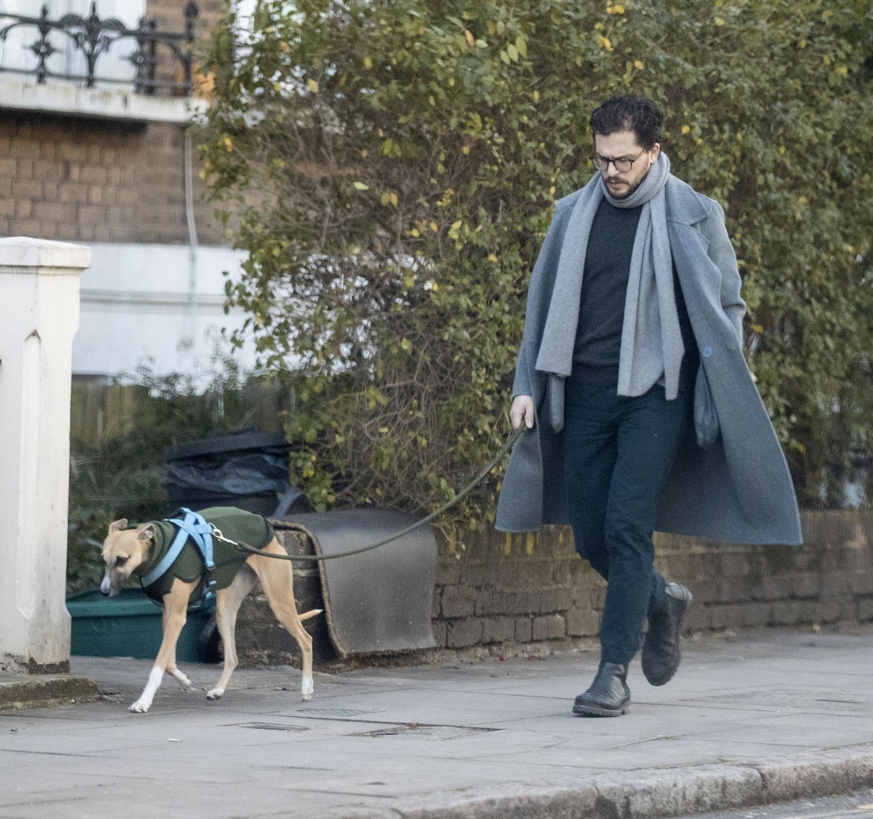 Kit Harington Walks His Whippet Dog Around London After Birth Of Son