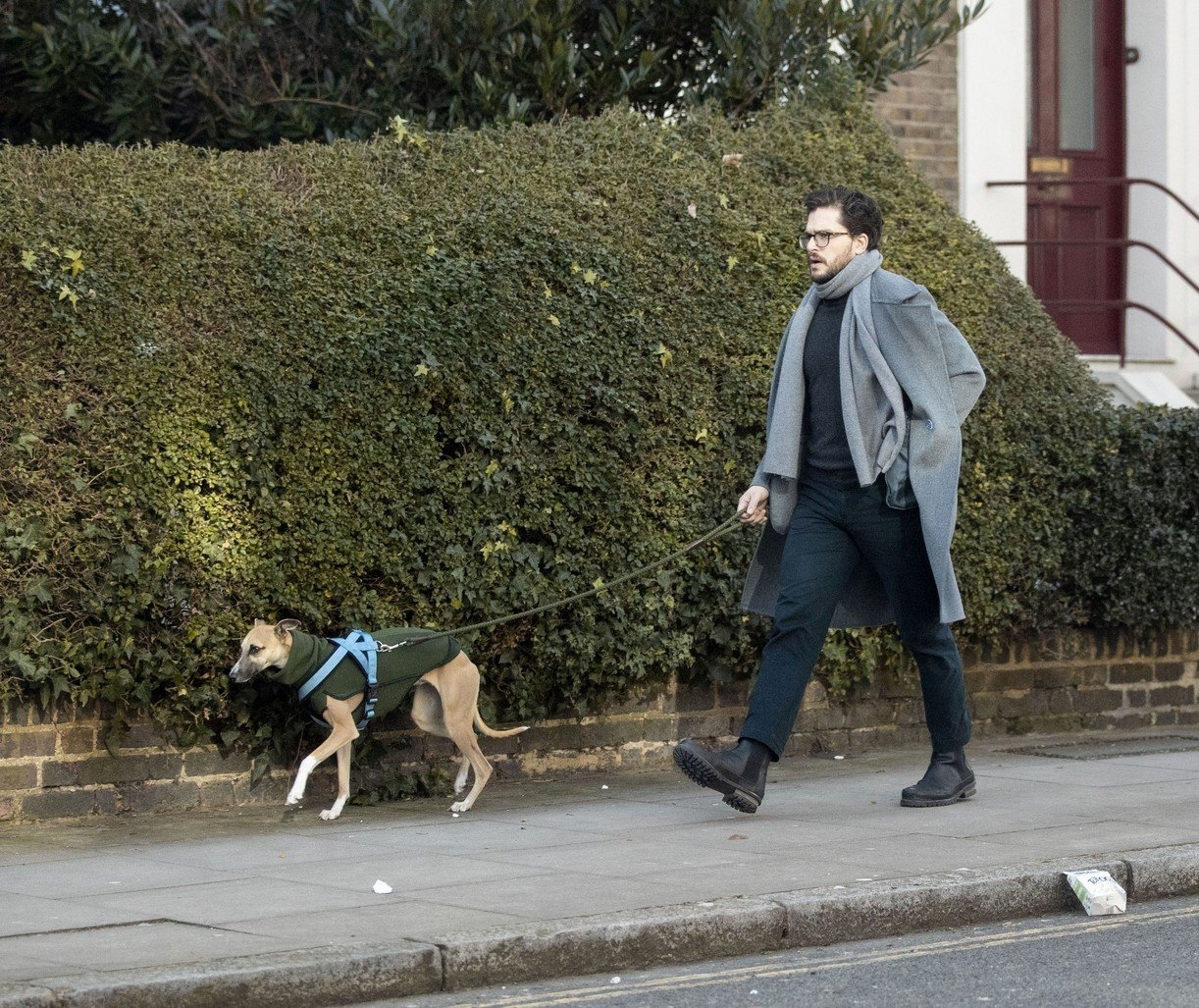 Kit Harington Walks His Whippet Dog Around London After Birth Of Son