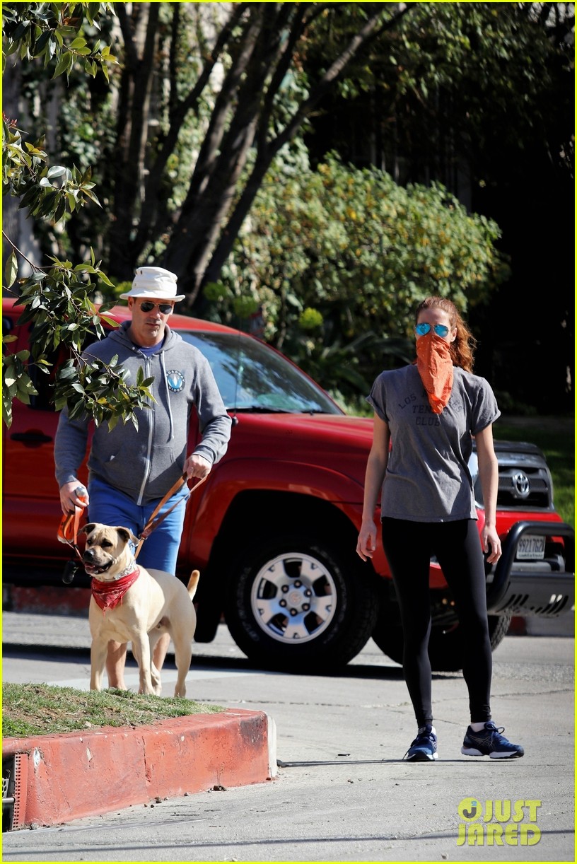 jon hamm anna osceola take his dog for afternoon walk 01