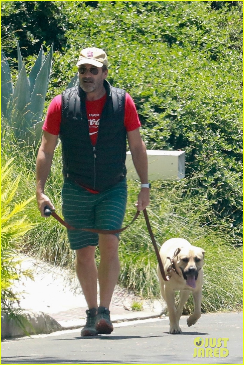 Jon Hamm Soaks Up the Sunny Weather While Taking His Dog for a Walk