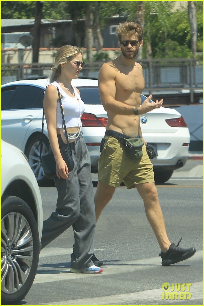 keegan allen goes shirtless on walk with girlfriend 04
