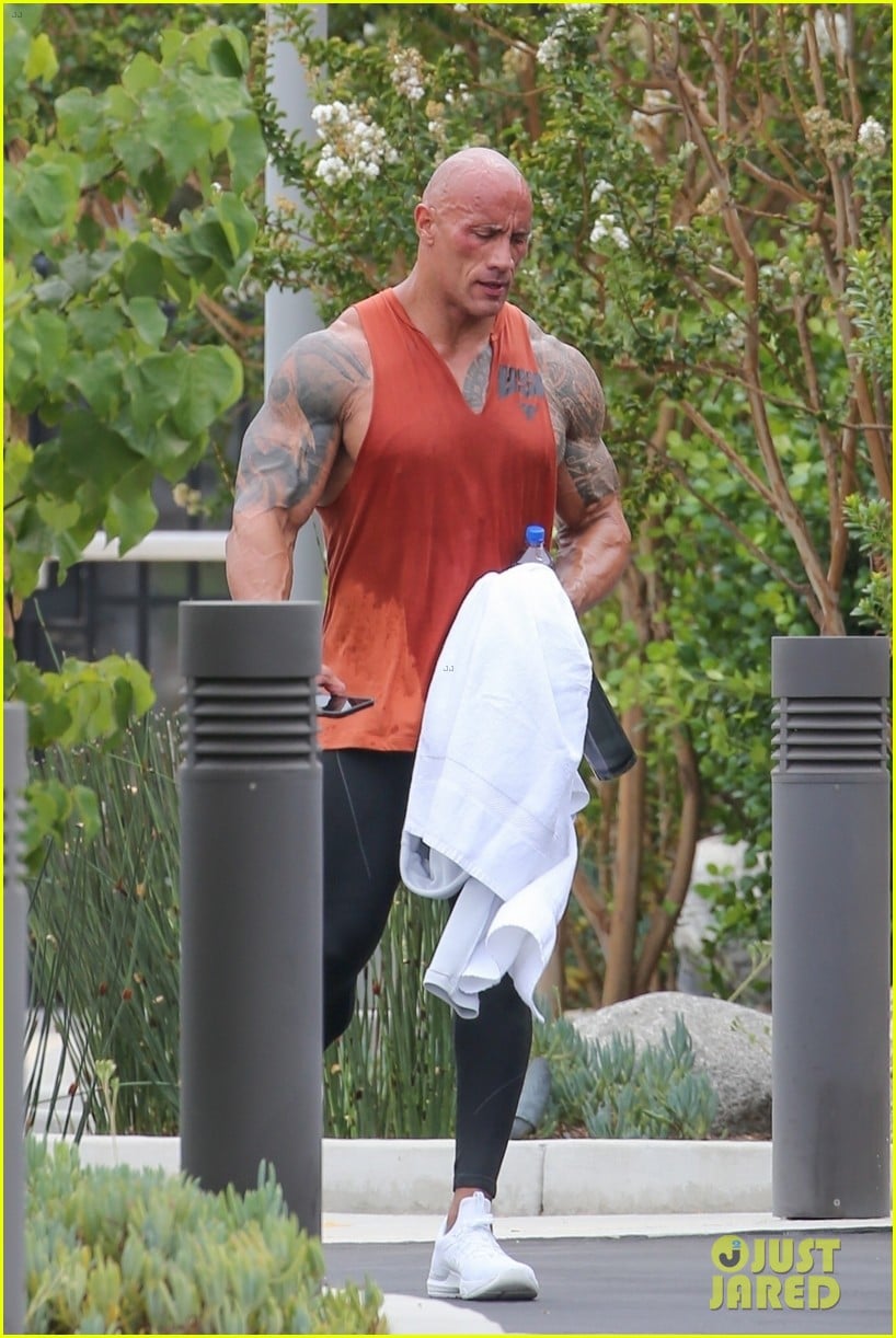 dwayne johnson drenched in sweat after workout 054608076