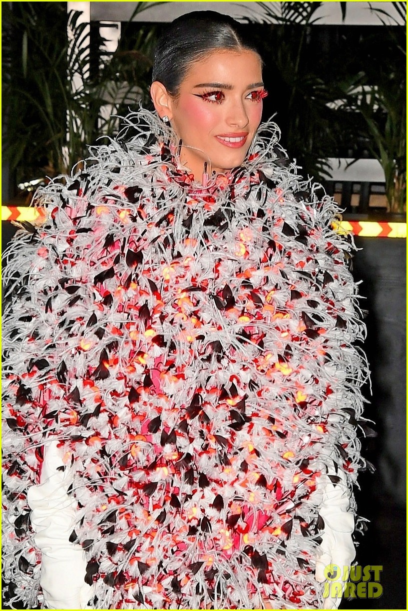 Dixie D'Amelio Steps Out in a Dramatic Feather Dress for Justin Bieber