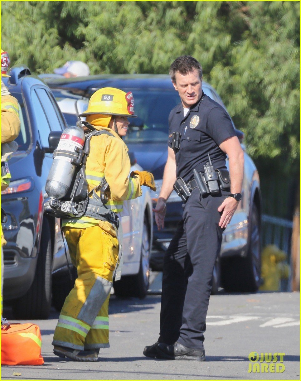 Jenna Dewan Films Scenes as a Firefighter on the Set of 'The Rookie