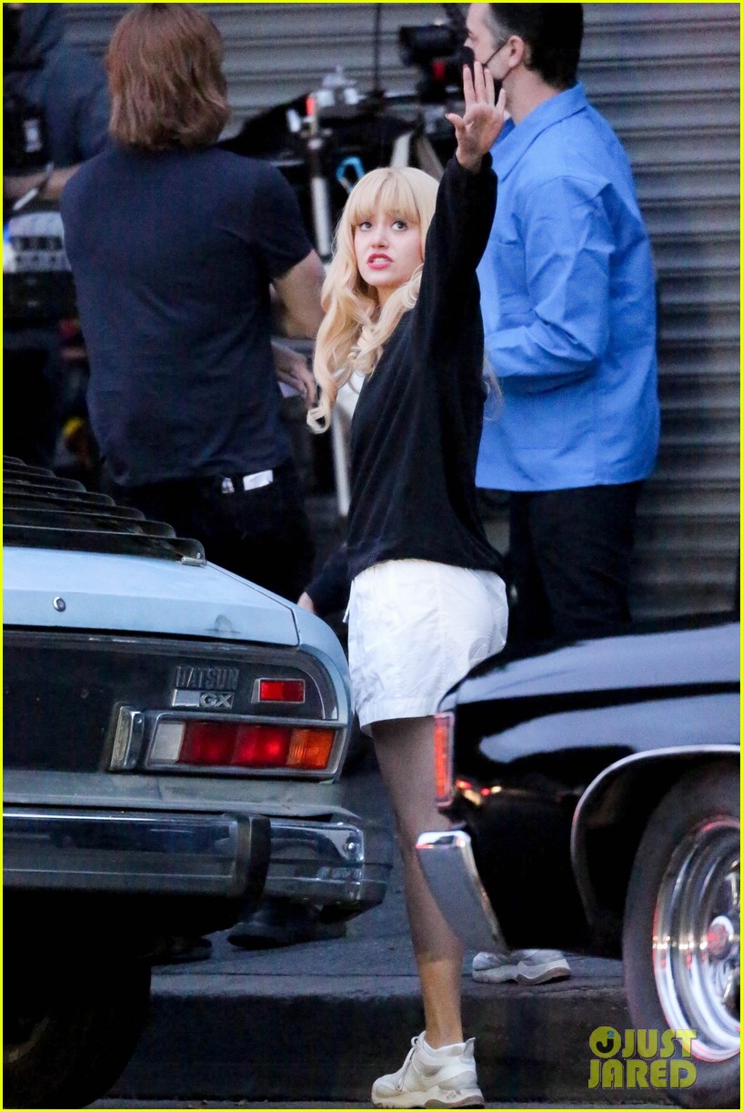Emmy Rossum Smashes a Guitar While Filming a Scene for 'Angelyne