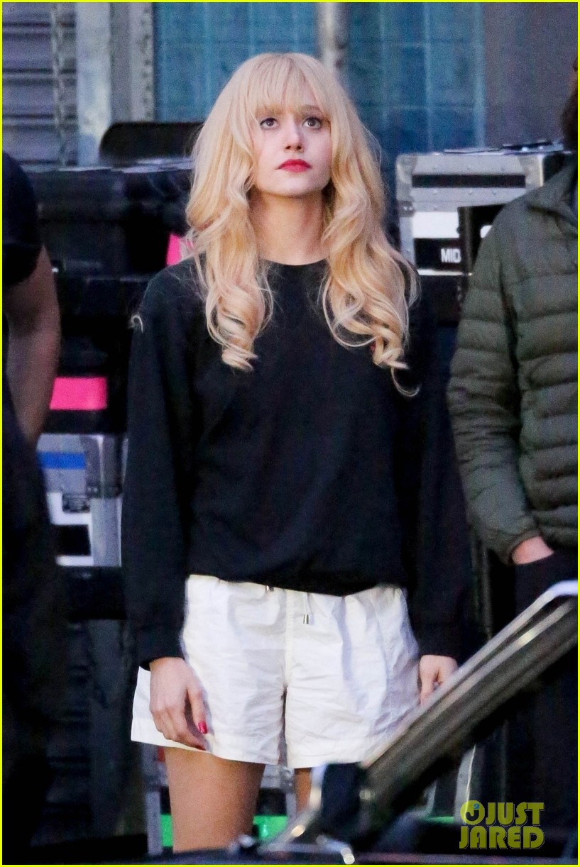 Emmy Rossum Smashes a Guitar While Filming a Scene for 'Angelyne