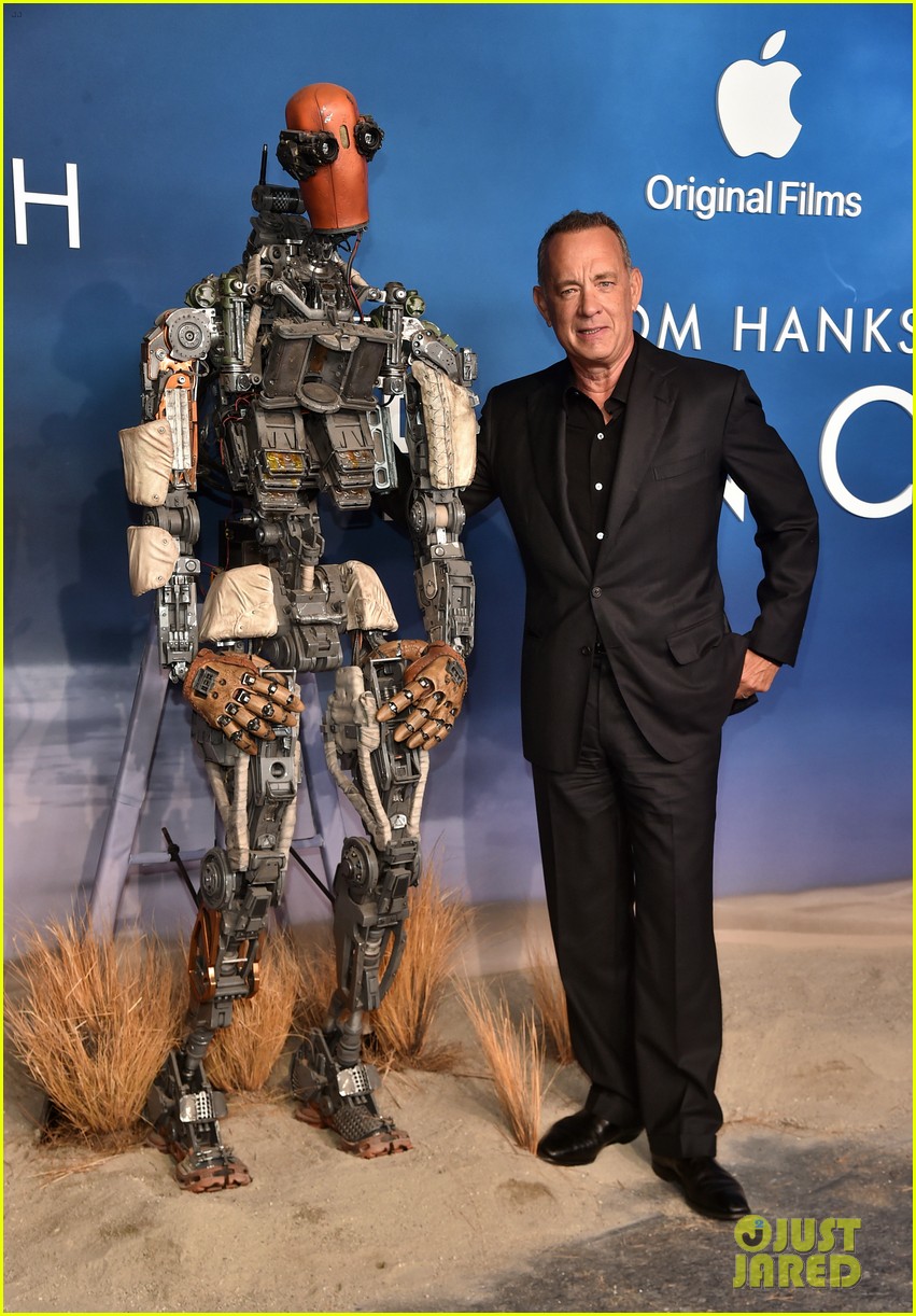 Tom Hanks Sneaks Up On CoStar Caleb Landry Jones at 'Finch' Premiere