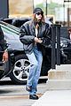 hailey bieber looks cool in leather jacket shopping beverly hills 01