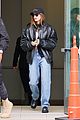 hailey bieber looks cool in leather jacket shopping beverly hills 03