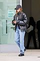 hailey bieber looks cool in leather jacket shopping beverly hills 05