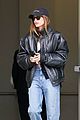 hailey bieber looks cool in leather jacket shopping beverly hills 06