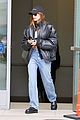 hailey bieber looks cool in leather jacket shopping beverly hills 07