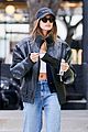 hailey bieber looks cool in leather jacket shopping beverly hills 24