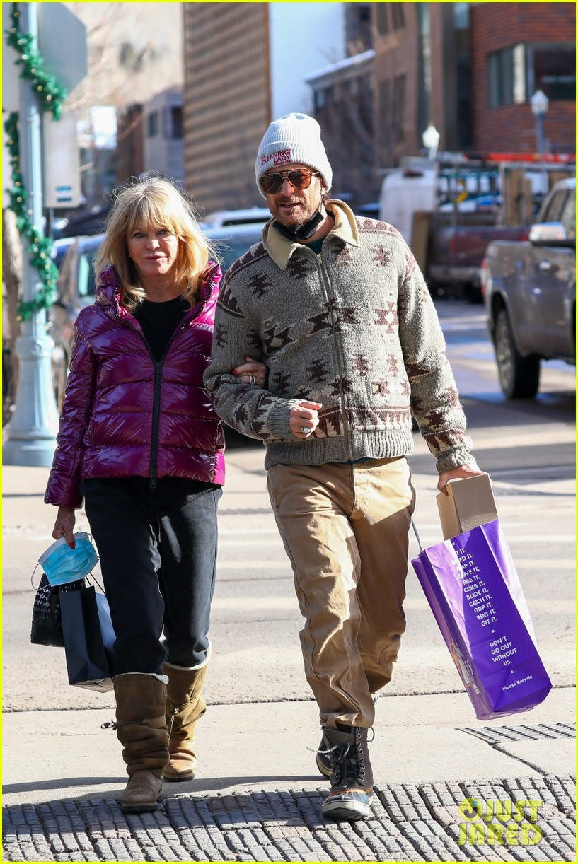 Goldie Hawn & Son Oliver Hudson Link Arms While Shopping in Aspen