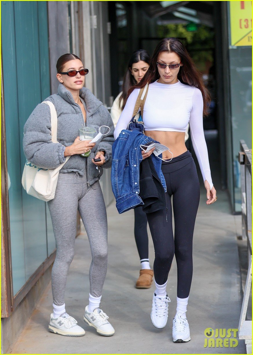 Photo: hailey bieber bella hadid morning workout at pilates class 22