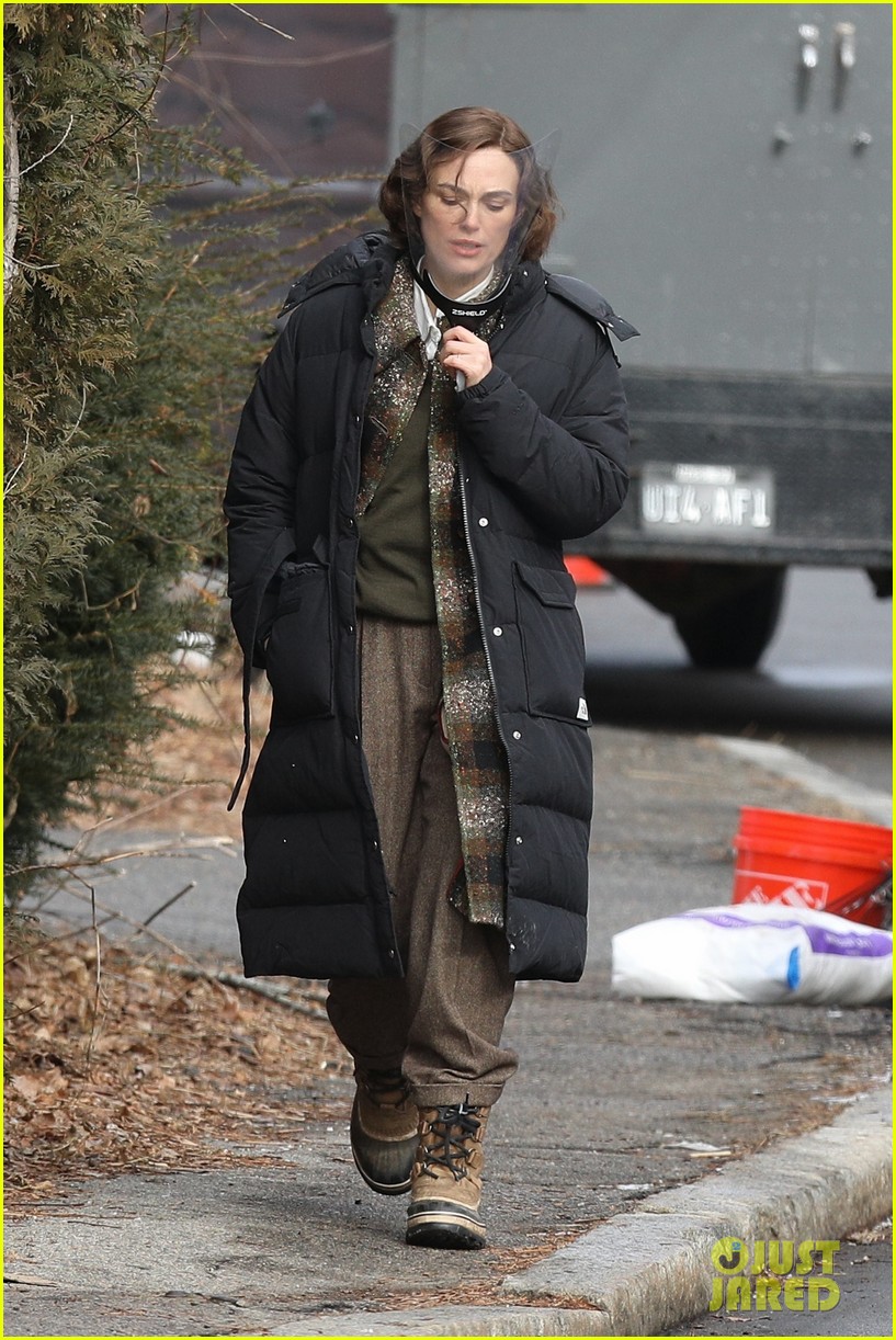 Keira Knightley Carries a Face Shield as She Arrives at 'Boston