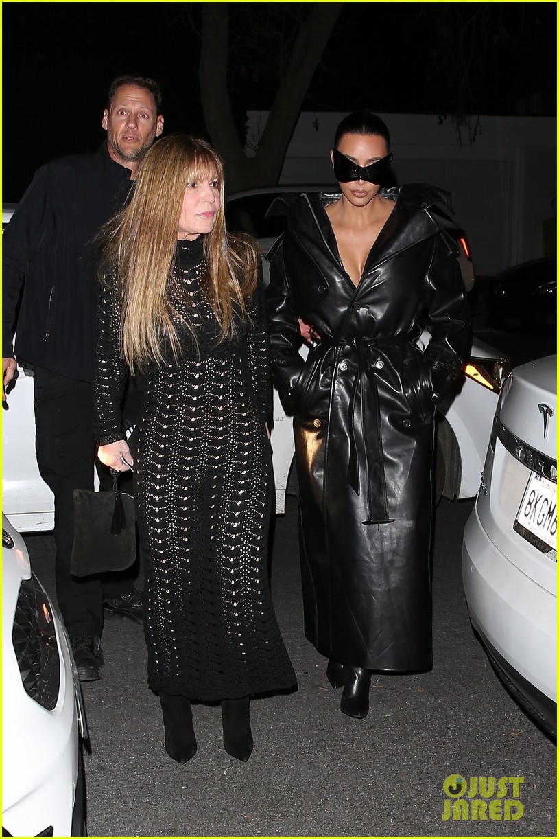 Kim Kardashian Wears Large Sunglasses and Black Leather Trench Coat to Art Gallery Event Photo